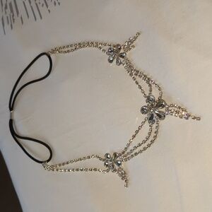 Wedding Crystal Head Chain Silver Charm Rhinestone Flower Headpieces Dangle Hair